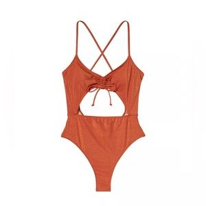 VS Ruched Shine Cutout One-Piece Swimsuit in Ginger Glaze